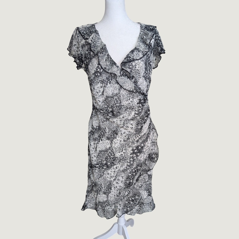 Vol. 1 Y2K Vintage Whimsigoth Floral Paisley Midi Dress Black White Medium